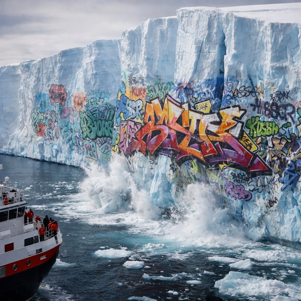 Graffiti on a collapsing wall of ice